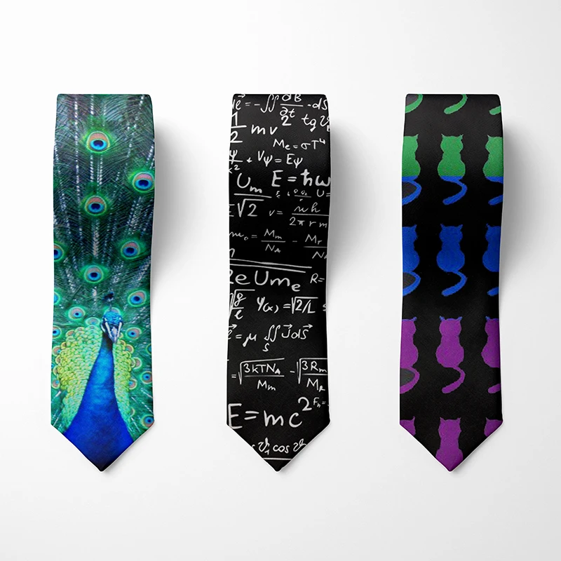 Creative Design Mathematical Symbol Men\'s Tie Funny Animal Peacock Print Polyester Business Casual Tie Party Shirt Accessories