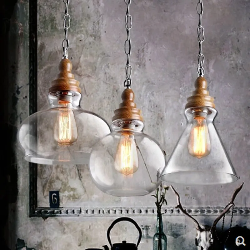 

Loft Industrial Glass bubble pendant lights rustic lights wood farmhouse decor kitchen island lighting fixtures