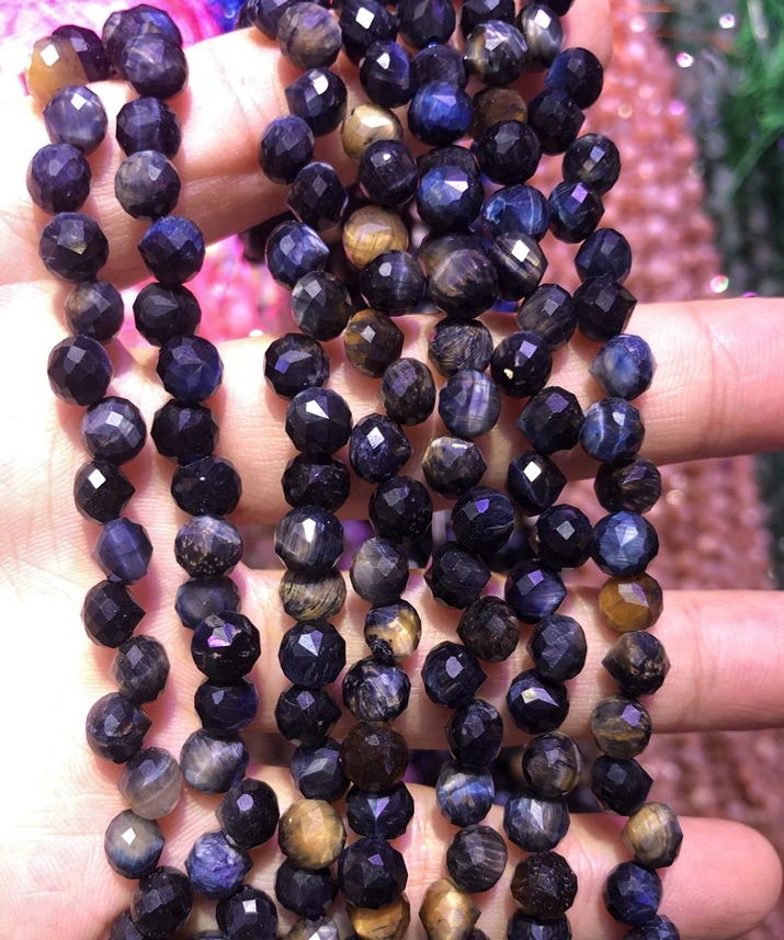 Wholesale 2string of 15.5" 100% Natural Blue Tiger Eye 6mm Faceted Round Tear Drop Gem Stone Loose Beads for jewelry