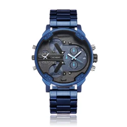 Montre à quartz classique en acier inoxydable bleu pour homme, montres décontractées de luxe, affichage de touristes, militaire, XFCS, 6820