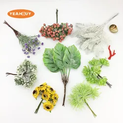 Artificial Acorn Plant Leaf Eucalyptus Bouquet, DIY Wedding Decoration, Christmas Wreath, Scrapbook Craft, Fake Flower, 6Pcs