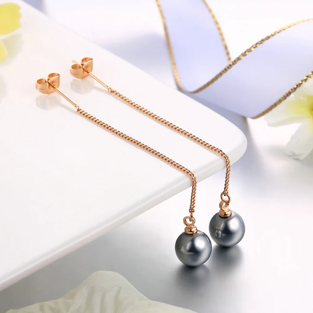 Imitation Black Pearl Rose Gold Color Drop Earrings For Girl Women Party Wedding Jewelry Top Quality ZYE033