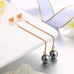 Imitation Black Pearl Rose Gold Color Drop Earrings For Girl Women Party Wedding Jewelry Top Quality ZYE033