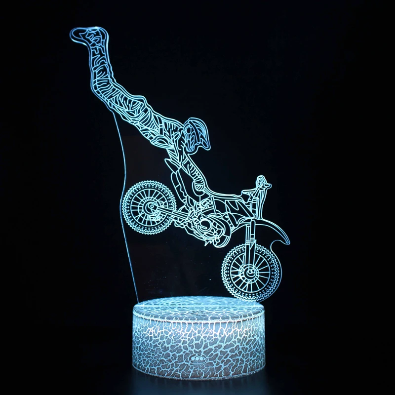 Table Lamp 3D Illusion Motorcycles Collection Touch Remote Control Colorful Led Lights Changing Night Light Home Room Decor Gift