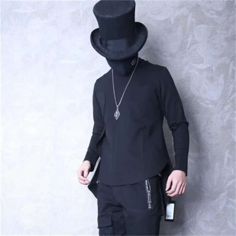 Men's Long Sleeve T Shirt Spring And Autumn New Personality High Collar Hair Stylist Casual Large Size Long Sleeve T Shirt