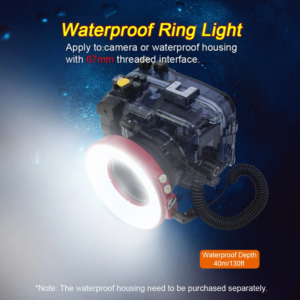 SL-108 Flash Camera Ring Light Speed Underwater 40m 67mm Interface 3 Colors Light Lamps with New Arrive USB Charge