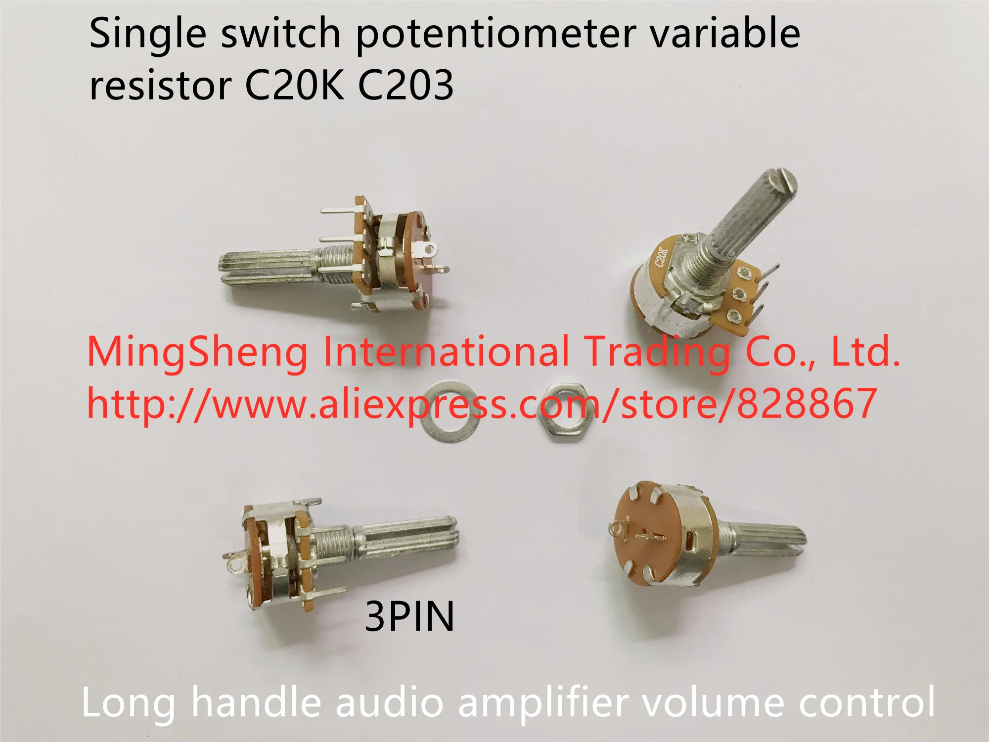 

Original new 100% 3pin C203 single switch potentiometer variable resistor C20K long handle audio amplifier volume control