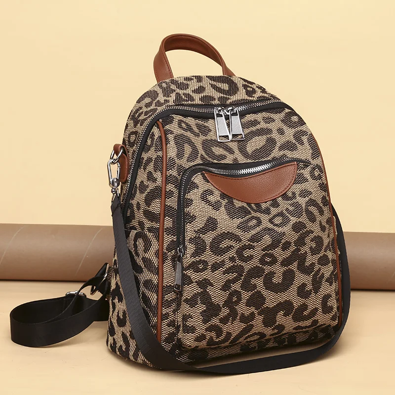 Zaino da donna di design Zaino da scuola vintage leopardato per adolescenti Borsa a tracolla femminile zaino multifunzionale per ragazze