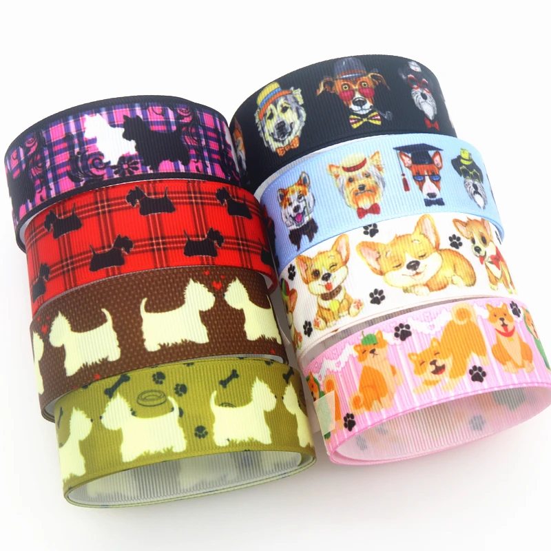 DHK 7/8'' 5yards Scottie Dogs Paw Shiba Printed Grosgrain Ribbon Accessories Material Headwear Decoration DIY Sewing E2019