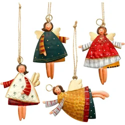 Zollor 4 Pieces of Christmas Metal Angle Tree Ornaments Little Angels With Linen Hanging Rope for Christmas Tree Decoration