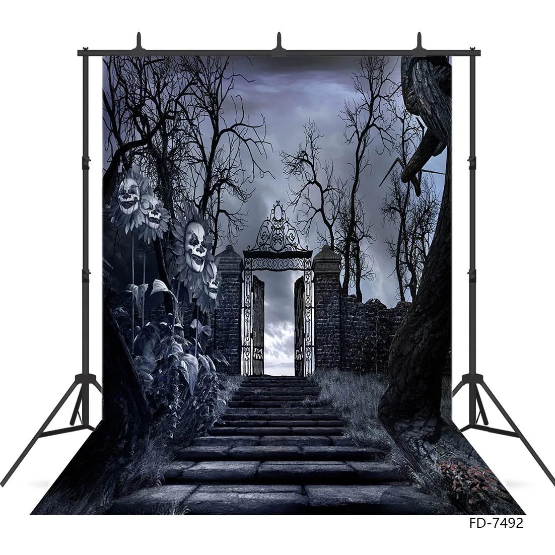 Horror Cemetery Gate Halloween Party Photography Backdrops 3D Vinyl Computer Printed Photo Backgrounds for Portrait Photocall