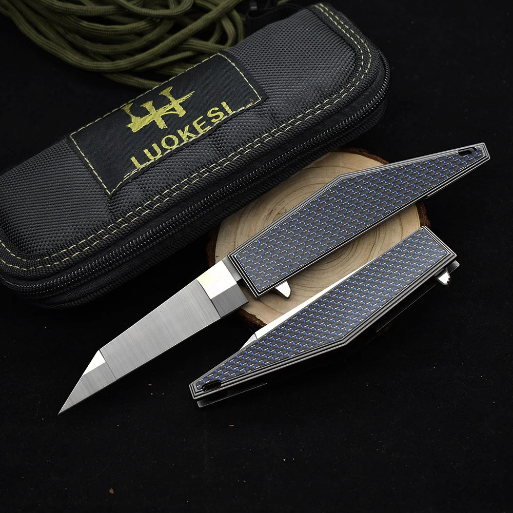 LUOKESI M390 Steel Folding Knife Pocket Knifes Carbon Fiber Handle Outdoor Camping Life-Saving Fruit Self-Defense Knife EDC Tool