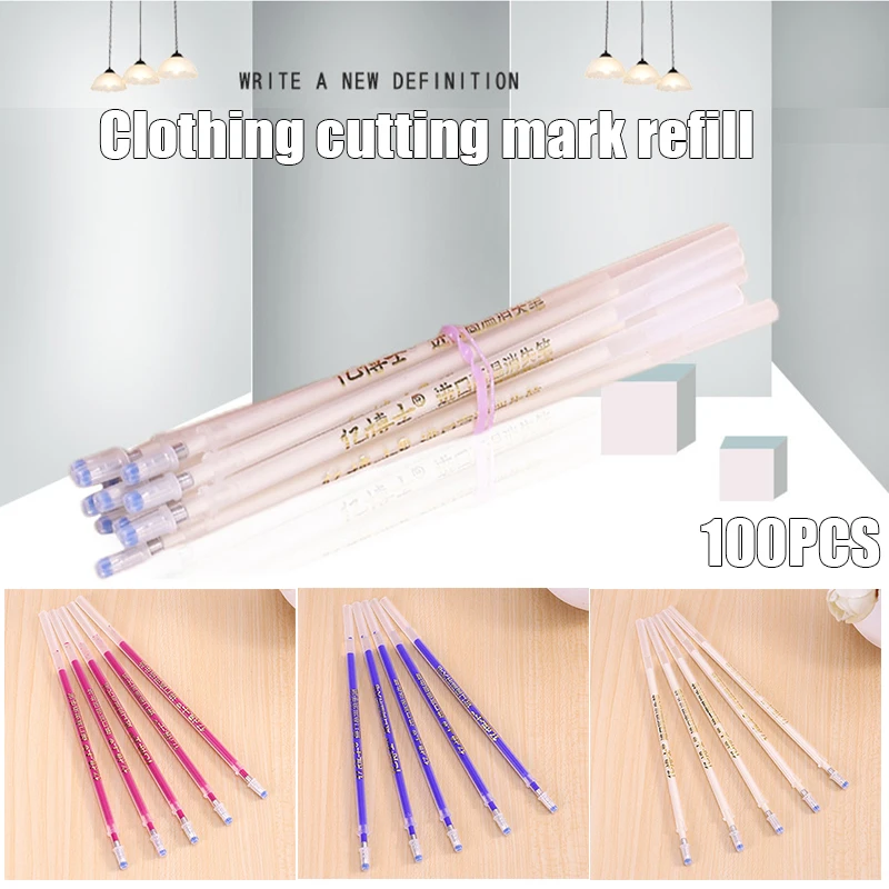 

100pcs High Temperature Disappearing Fabric Marker Refills Pen Case Heat Erase Refill Dressmaking Fabric PU Leather Sewing