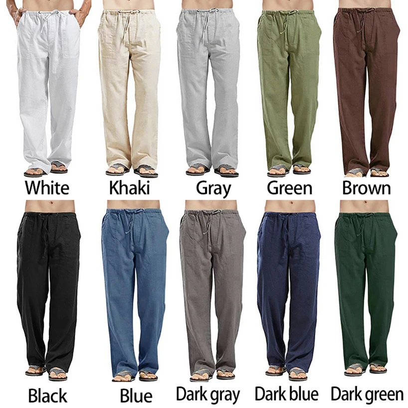 Linen Trousers for Men Wide Cargo Pants Summer Oversize Plus Size 5XL Linens Streetwear Spring Harajuku Men\'s Clothing 2021