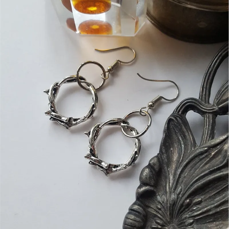 Goth Silver Color Thorns Hoops Earrings Witch Alternative Gothic Medieval Statement Jewelry and Beautiful Fashion Women Gift