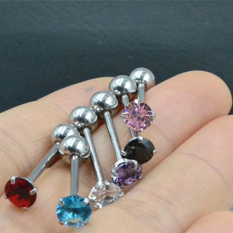 50pcs Body Jewelry Tongue/ Nipple Shield Ring Barbells Straight Bar 14G Shine CZ Gems Body Piercing Jewelry 1.6*16*6/6mm