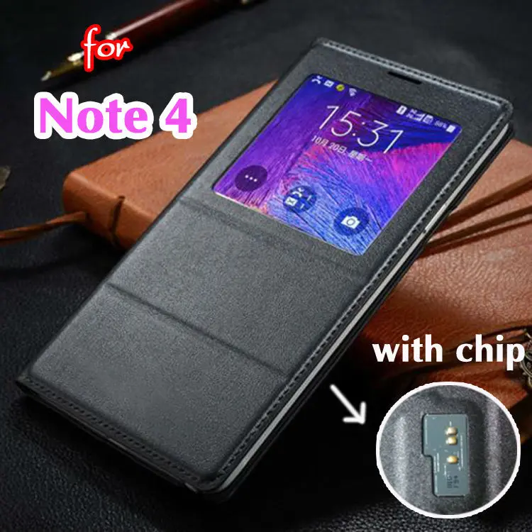 

Чехол Smart View Auto Sleep Wake с оригинальным чипом, кожаный чехол с откидной крышкой для Samsung Galaxy Note 4 Note4 N910 N910F N910H