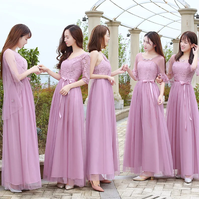 

Elegant Women Long Robe Champagne Gray Pink Navy Blue Bridesmaid Dresses Formal Prom Wedding Guest Dress