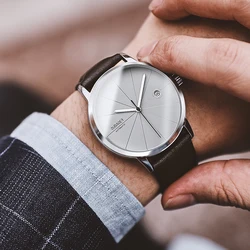 OUBAOER Brand 2026 Men Watches Business Mechanical Watch Men's Leather Band 30M Waterproof Date Wristwatches Relogio Masculino