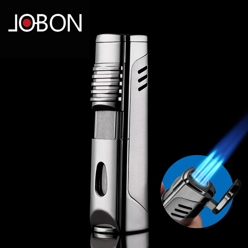 Jobon Luxury Portable Metal Triple Torch Jet  Windproof Flame Lighter Gadgets For Men Gift Without Gas