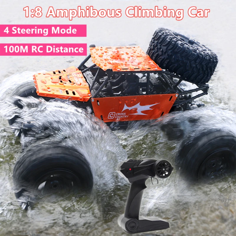 1:8 Large Scale 4WD Waterproof Amphibious Off Road RC Vehicle Four Steer Mode Climbing 30Mins Endurance100M Distance RC Car Toy