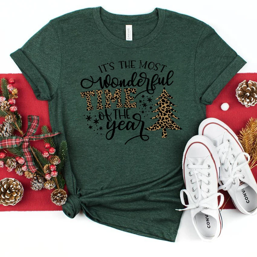 

Рождественская футболка самое замечательное время года, рубашка в виде гепарда, Женская рождественская футболка с леопардовым рисунком, милый топ в стиле Харадзюку, 2020