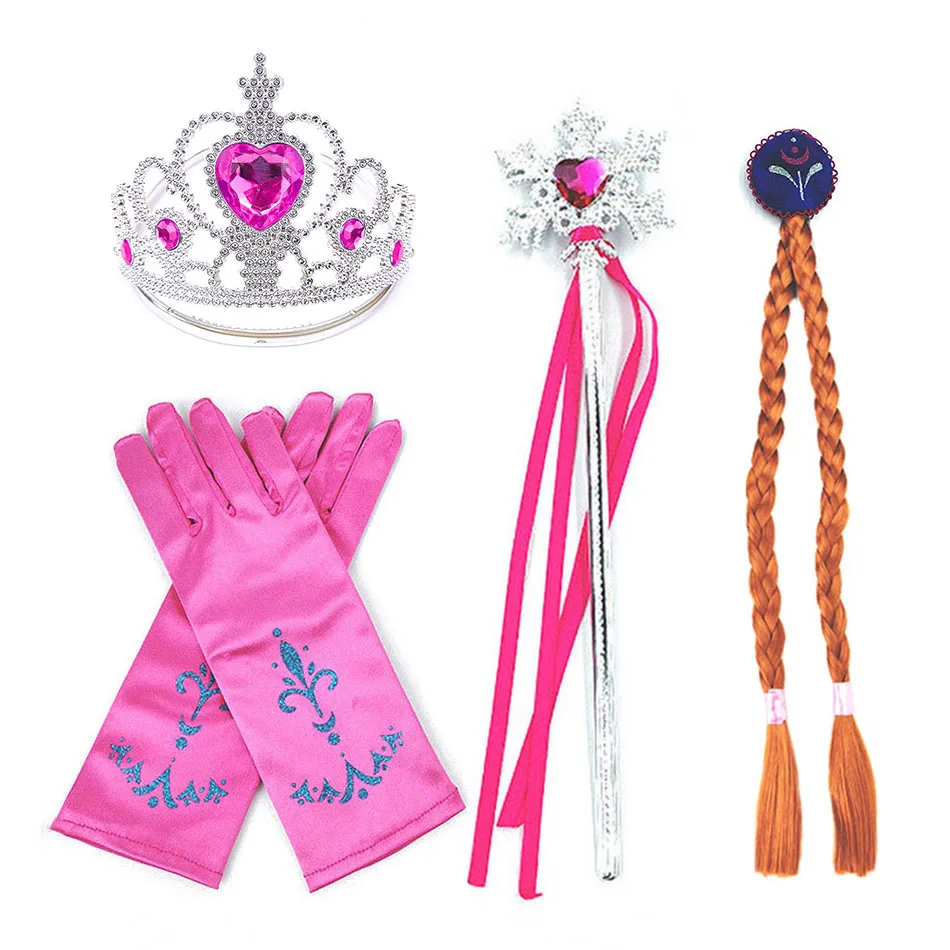 3-12T Party Accessory Princess Gloves Wig Braid for Girl Elsa Anna Sofia Aurora Rapunzel Belle Cinderella Birthday Costume Prop