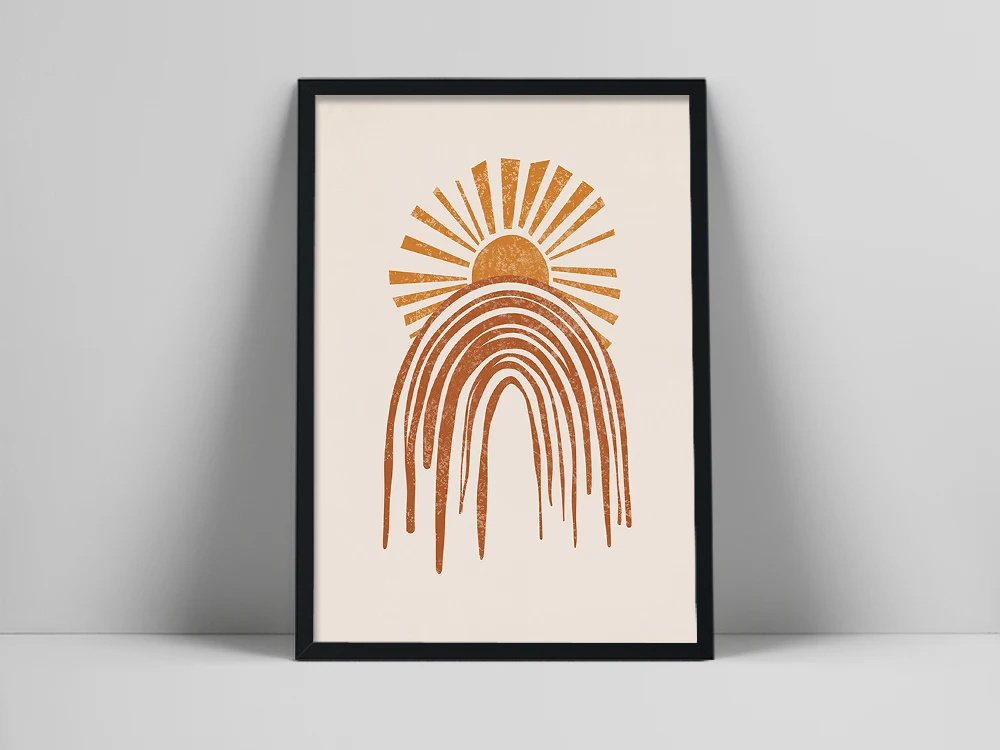 Rustic Sun Art Print | Textured Boho Wall Art | Retro Texture Print | Terracotta Wall Art | Orange Abstract Sun Poster | Distres