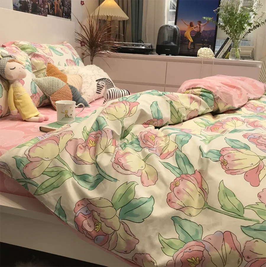 

Romantic sweet pastoral flower bedding set,single double cotton twin full queen home textile flat sheet pillow case duvet cover