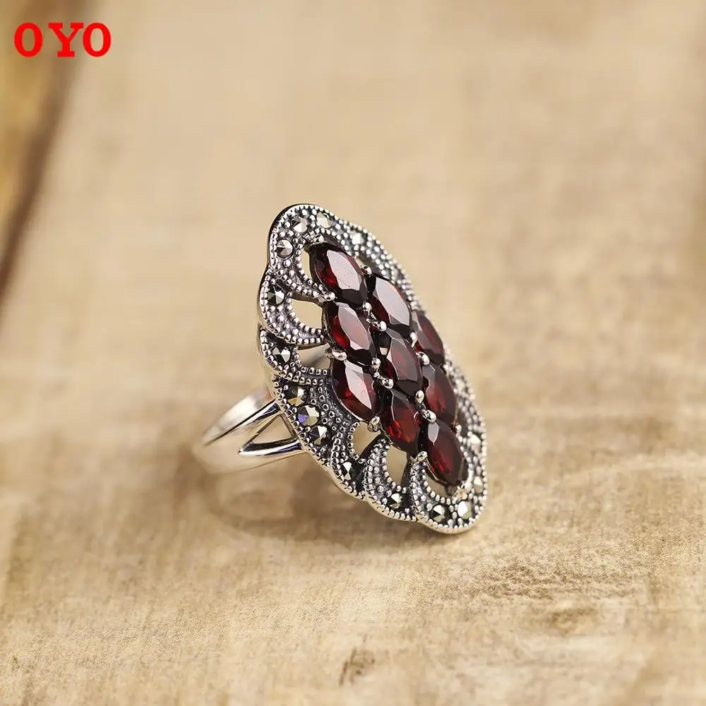 

100%S925 Sterling Silver Jewelry Handmade Thai Silver Pure Handmade Open Pomegranate Red Ring