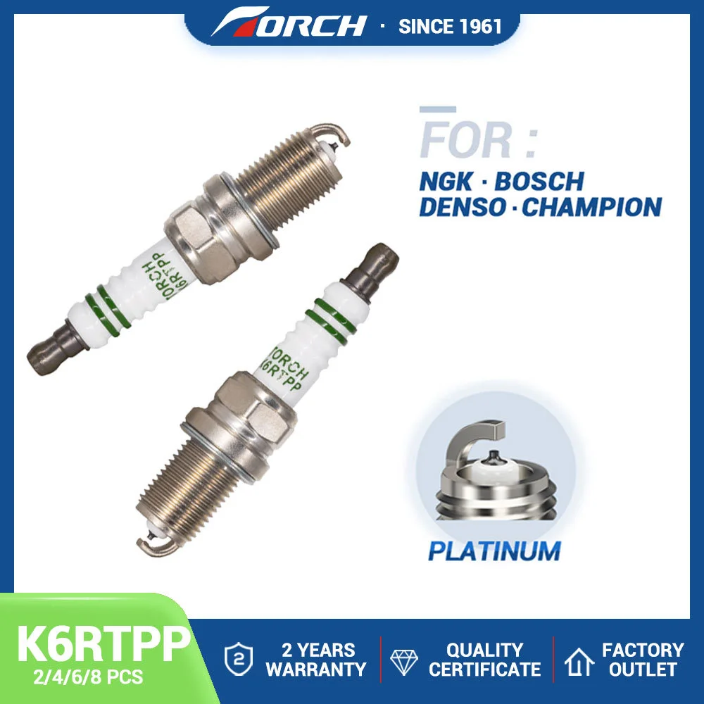 2-8PCS Candles Replace for PFR6B(3500) PFR6G(4793) PFR6Q(6458) PFR6Y(9331) 0242235749 Double Platinum Spark Plugs TORCH K6RTPP