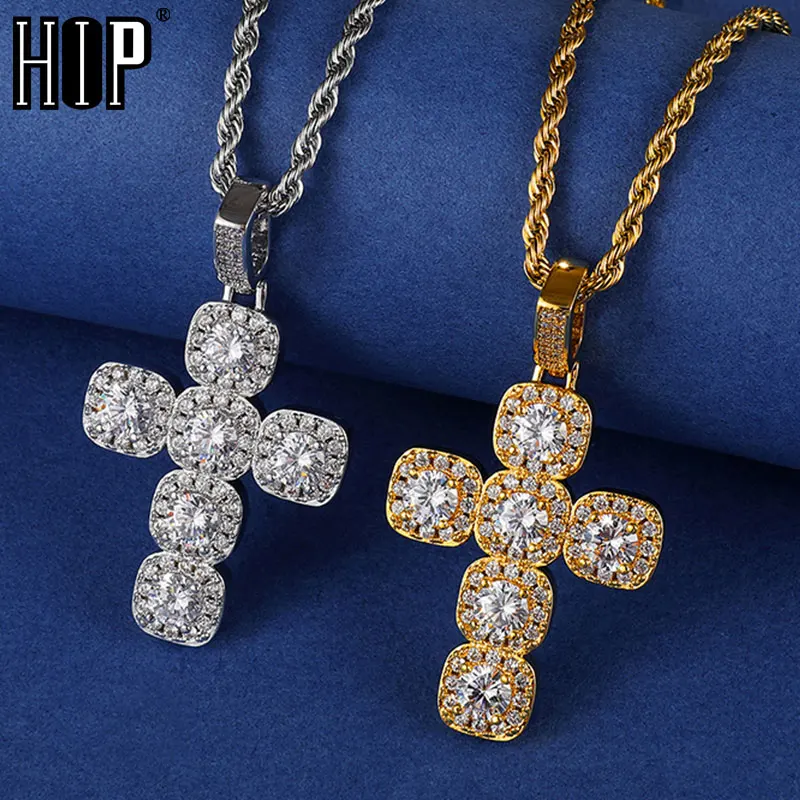 

Hip Hop Bling Iced Out Big Solid Back CZ Cross Cubic Zircon Necklace & Pendant For Men Jewelry Charm With Tennis Chain