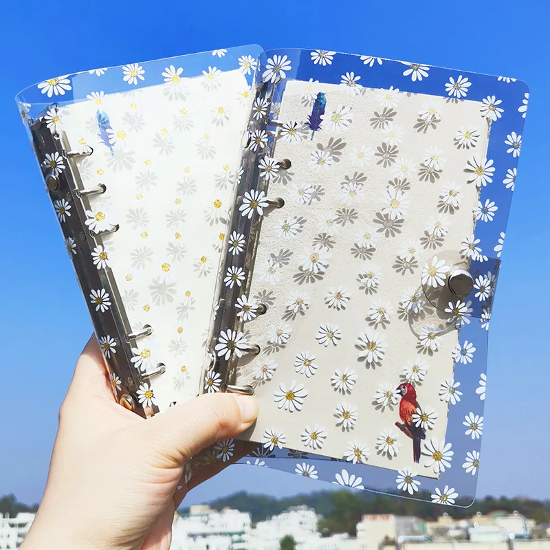 A6 Little Daisy Notebook Transparent 6 Rings Binder File Folder Loose Leaf Ring Binder Kawaii School Office Supplies