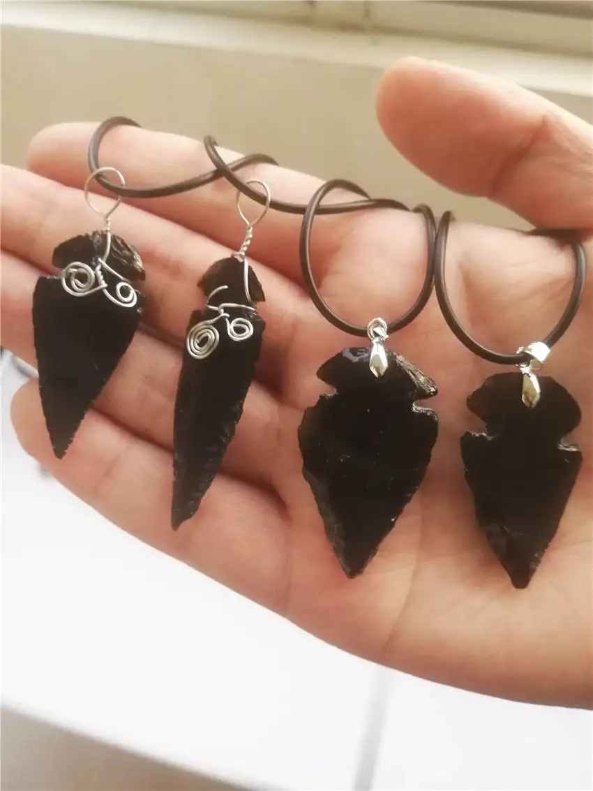 Arrow Necklace Natural obsidian crystal pendant transfer talisman pendant female arrow necklace with pendant