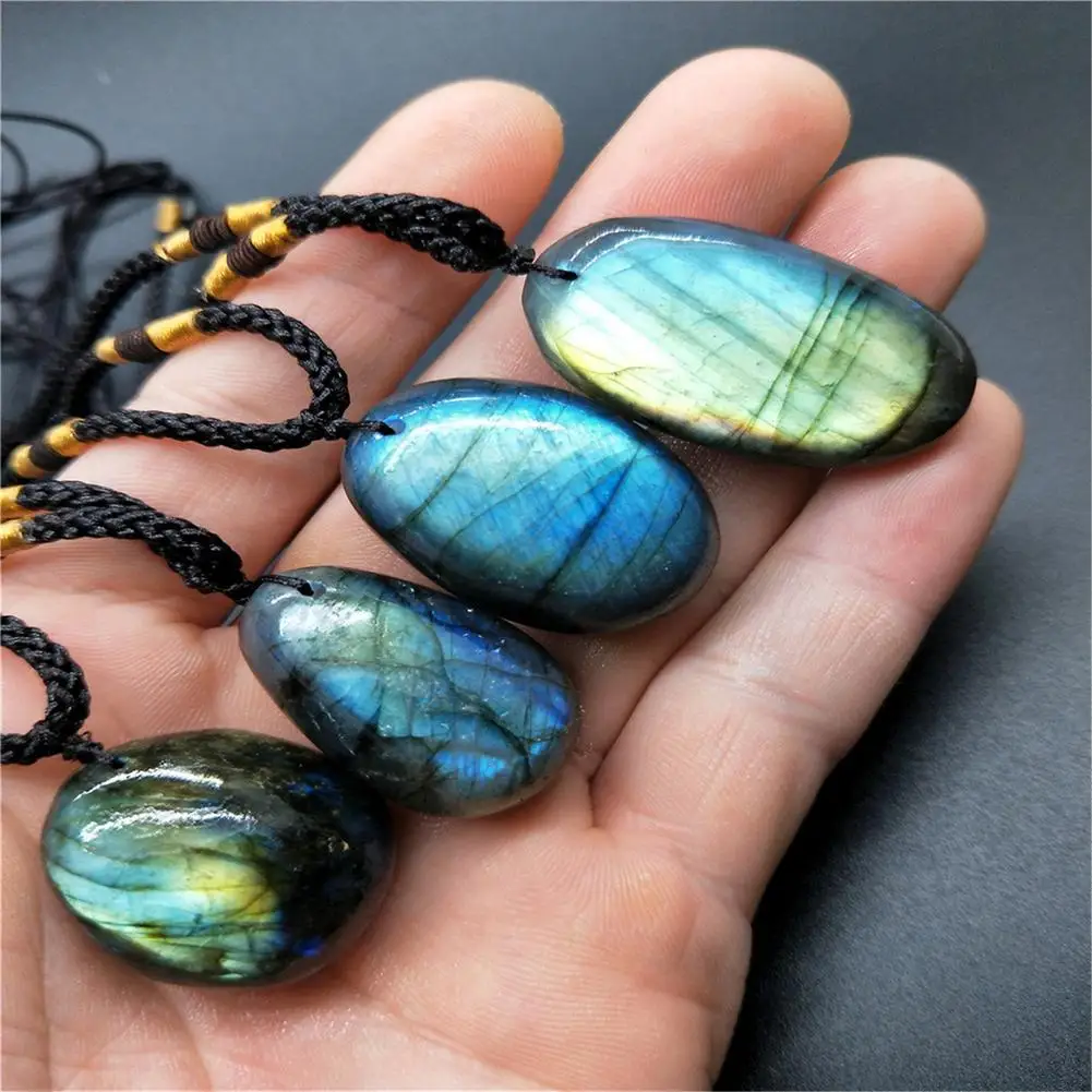 Natural Labradorite Necklace Blue Light Pendant Irregular Shape Necklace Yoga Necklace Men Women Energy Necklace