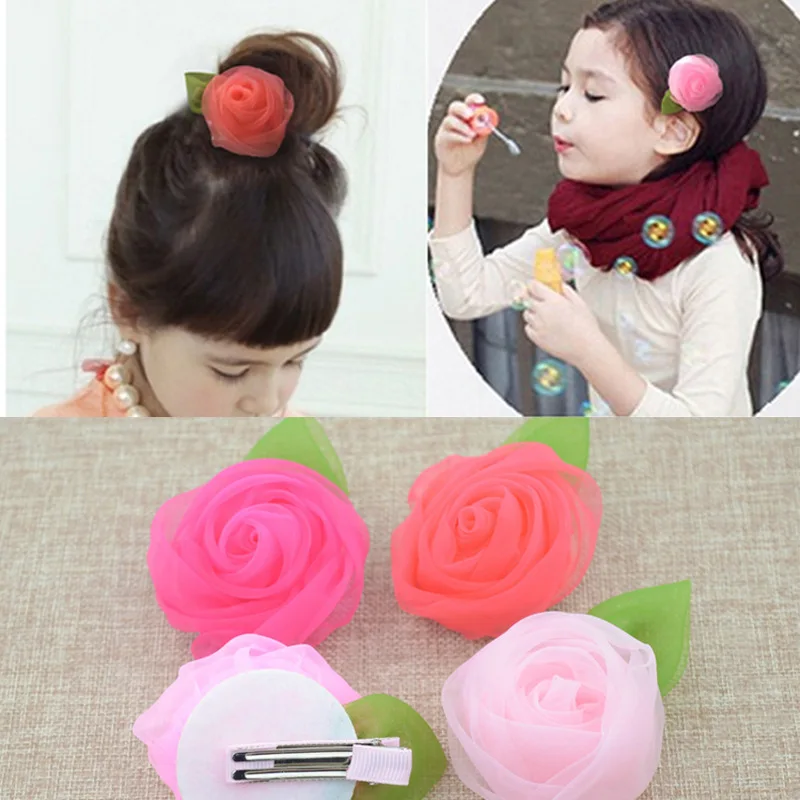 

Newest Summer Newborn Kids Chiffon Hairpins Rose Flower Hair Clips For Baby Girls Yarn Sweet Barrettes Stage Hair Accessories