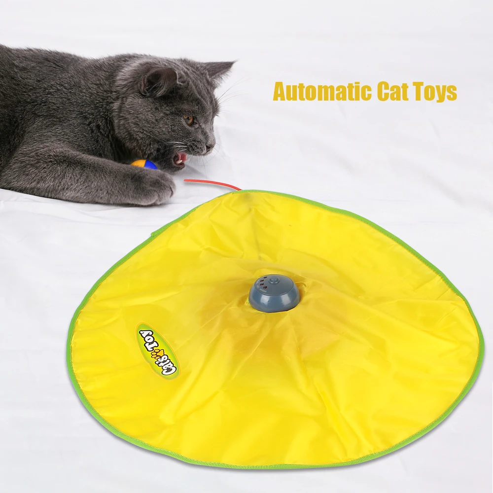 4 Speeds Electric Cat Toy Plate Interactive Pet Toy For Cat Kitty Automatic Motion Undercover Mouse Fabric Moving Feather