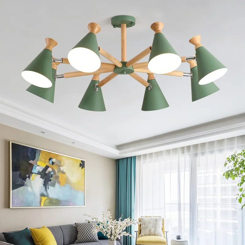 Scandinavian Nordic Wood Pendant Lamp for Bedroom Living Room Kitchen Indoor Home Decor Iron Sconces Ceiling Hanging Lights