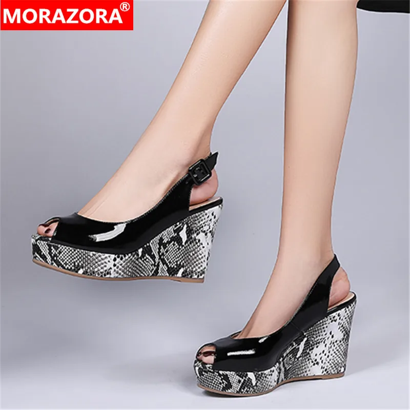 MORAZORA 2024 New Brand genuine leather women sandals fashion wedges round toe platform shoes woman summer shallow ladies shoes