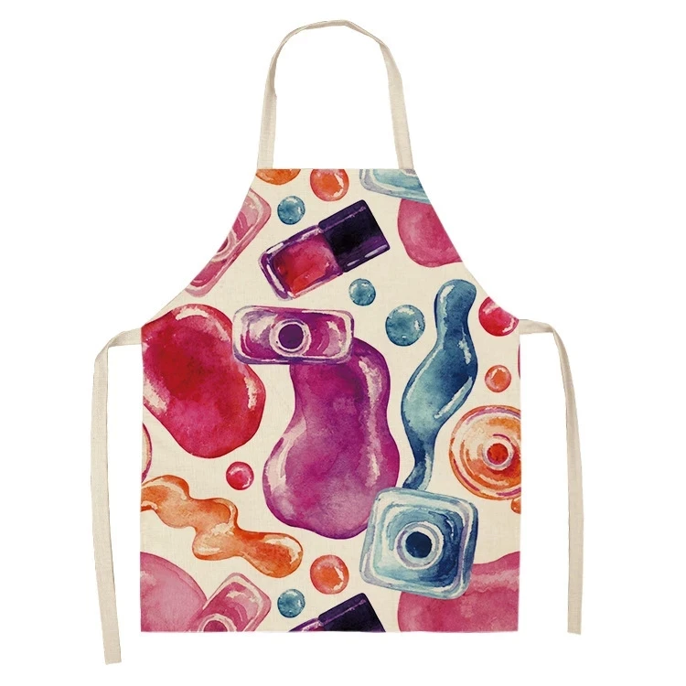 Kitchen Aprons Flower Nail Polish Theme Unisex Dinner Family Party Cooking Bib Funny Pinafore Cleaning Apron For Manicure Store