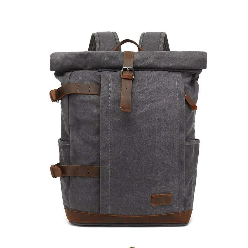 

Men's Backpacks Crimping Design Anti-theft Outdoor Travel Mountaineering Bags Vintage Canvas Student Computer Laptop Schoolbag