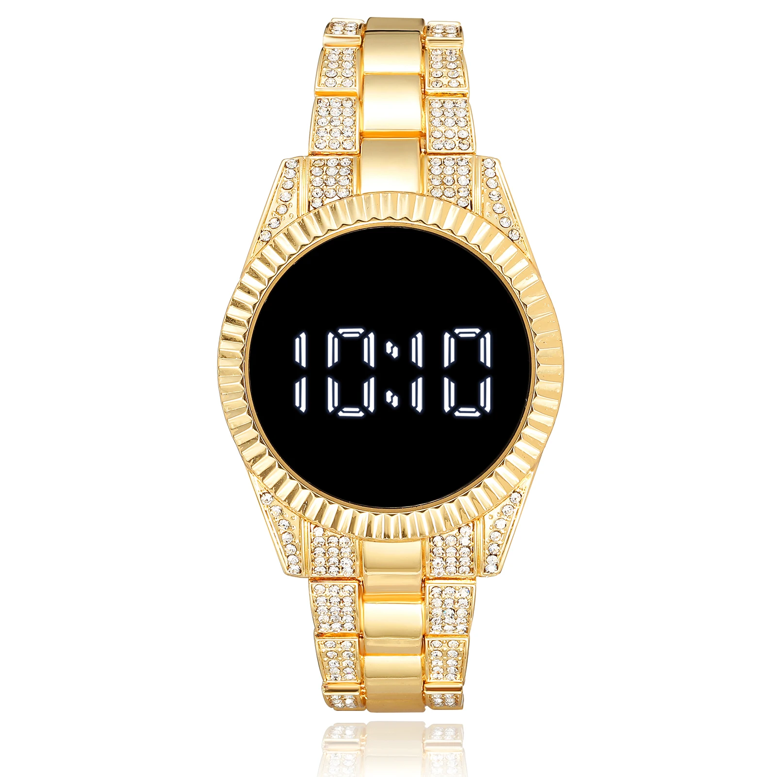 Reloj Digital Led de acero inoxidable para mujer, pulsera con diamantes de imitación, novedad de 2021