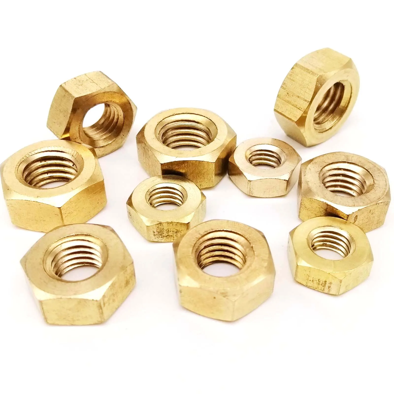 10/200pcs DIN934 M1 M1.2 M1.4 M1.6 M2 M2.5 M3 M4 M5 M6 M8 M10 M12 Solid Brass Copper Hex Nut Hexagon Nut High Quality