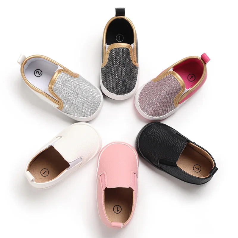 Newborn Baby Bed Shoes New PU Leather Baby Walking Shoes Flash Soft Cotton Solid Color Casual Shoes First Pair of Toddler Shoes