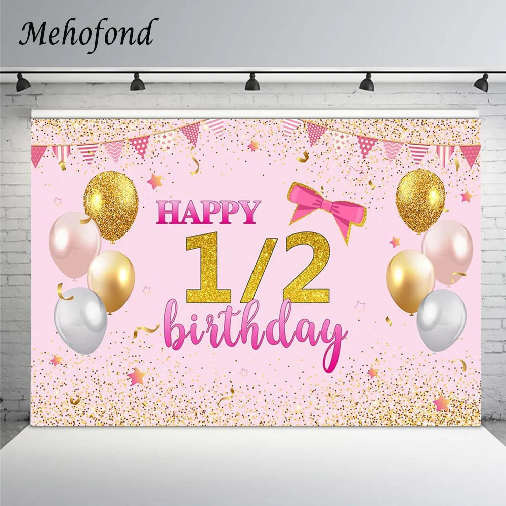 

Mehofond Pink 1st or 2nd Birthday Party Backdrop For Girls Gold Balloons Polka Dots Newborn Photography Background Photo Studio