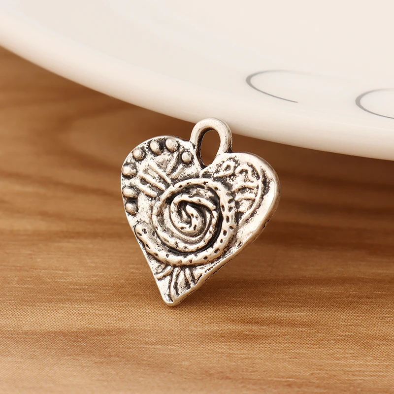 

20 Pieces Tibetan Silver Swirl Spiral Heart Charms Pendants Beads for DIY Bracelet Necklace Jewellery Making Accessories 19x17mm