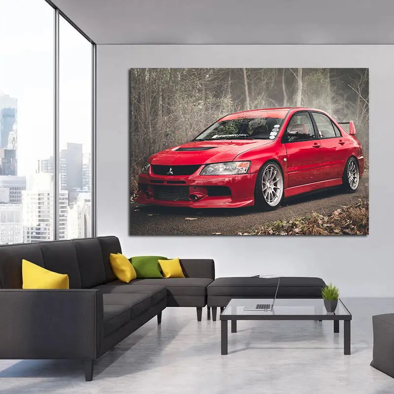 Supercar Posters Lancer Evo Red Car Print Classic Sportscar Wall Picture Canvas Painting Art for Living Room Home Decor Unframed