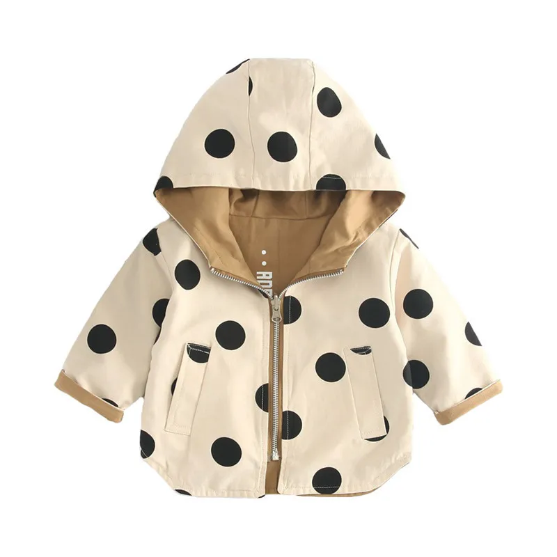 Baby Girls Jackets 2021 Spring Autumn Double-Faced Polka Dot Print Windbreaker Jacket Boys Hoodie Outerwear Children Clothes