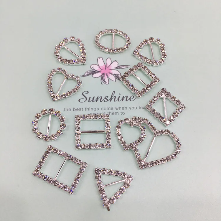 10pcs/lot Heart Round Square Oval Rhinestone Buckles for Hair DIY Jewelry Accessories Wedding Card Ribbon Decorative Buckles