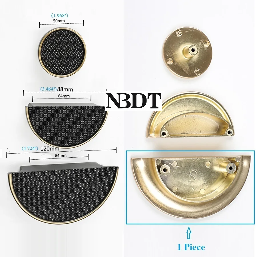 2Pcs Zinc Alloy Half Semi Moon Circle Round Cabinet Cupboard Pull Brass Antique Black Knitted Weaved Texture